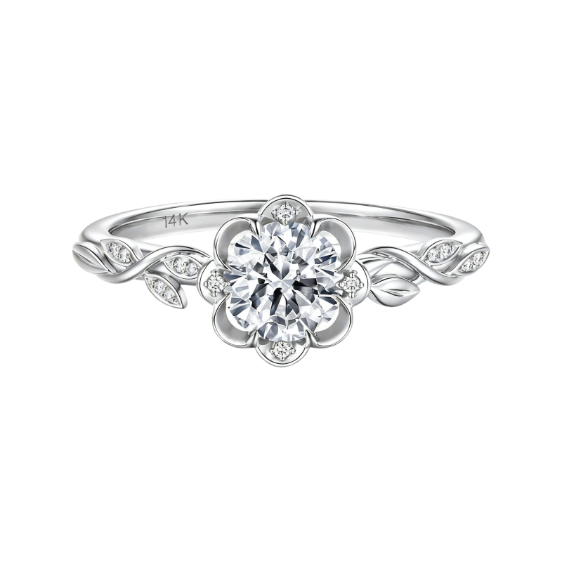 Anillo de compromiso personalizado de oro blanco de 10 quilates con diamante sintético redondo de talla redonda, color D, claridad VVS1, certificado por IGI 3EX.-20