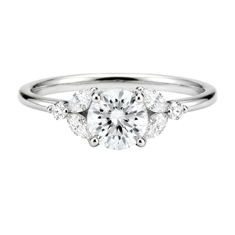 Anillo de compromiso personalizado de oro blanco de 10 quilates con diamante sintético redondo de talla redonda, color D, claridad VVS1, certificado por IGI 3EX.-20
