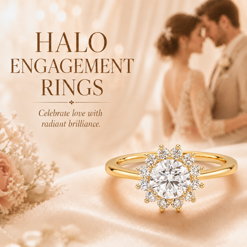 10K White Gold Round Cut Lab-Grown Diamond Custom Halo Engagement Ring-5