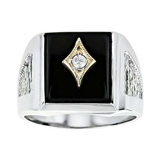10K White Gold Round Cut Lab-Grown Diamond Custom Signet Ring
