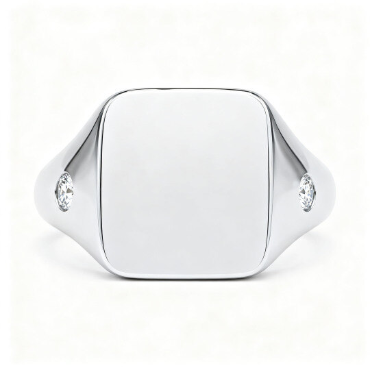 18K White Gold Round Cut Lab-Grown Diamond Custom Signet Ring VVS1 Clarity 3EX