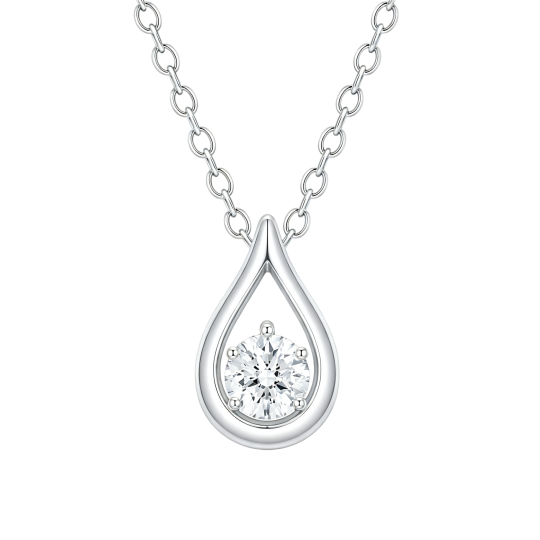 Colliers en or blanc 14 carats avec diamants de laboratoire ronds en forme de goutte