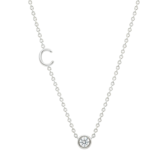 10K White Gold Round Cut Lab-Grown Diamond Personalized Initial Letter Lab-Grown Diamond Necklaces