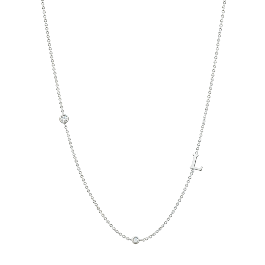 10K White Gold Round Cut Lab-Grown Diamond Personalized Initial Letter Lab-Grown Diamond Necklaces