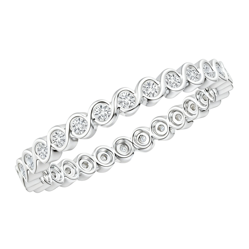 Anillo apilable personalizado de oro blanco de 10 quilates con diamantes de laboratorio de talla redonda, claridad VS 3EX.-2