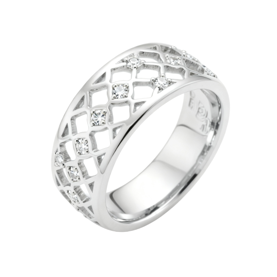 Anello nuziale personalizzato in oro bianco 10 carati con diamanti sintetici taglio rotondo, colore D, purezza VVS1/VS1, 3EX.