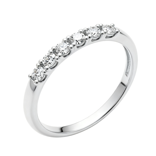 Anello nuziale personalizzato in oro bianco 10 carati con diamanti sintetici taglio rotondo, colore D, purezza VVS1/VS1, 3EX.