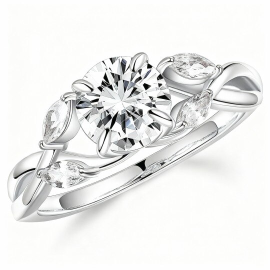 Anillo de boda de oro blanco de 10 quilates con moissanita de talla redonda y talla marquesa