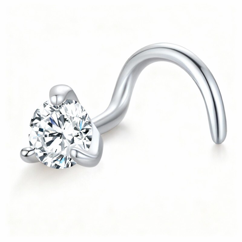 10K White Gold Round Cut Moissanite Bead Nose Ring-5