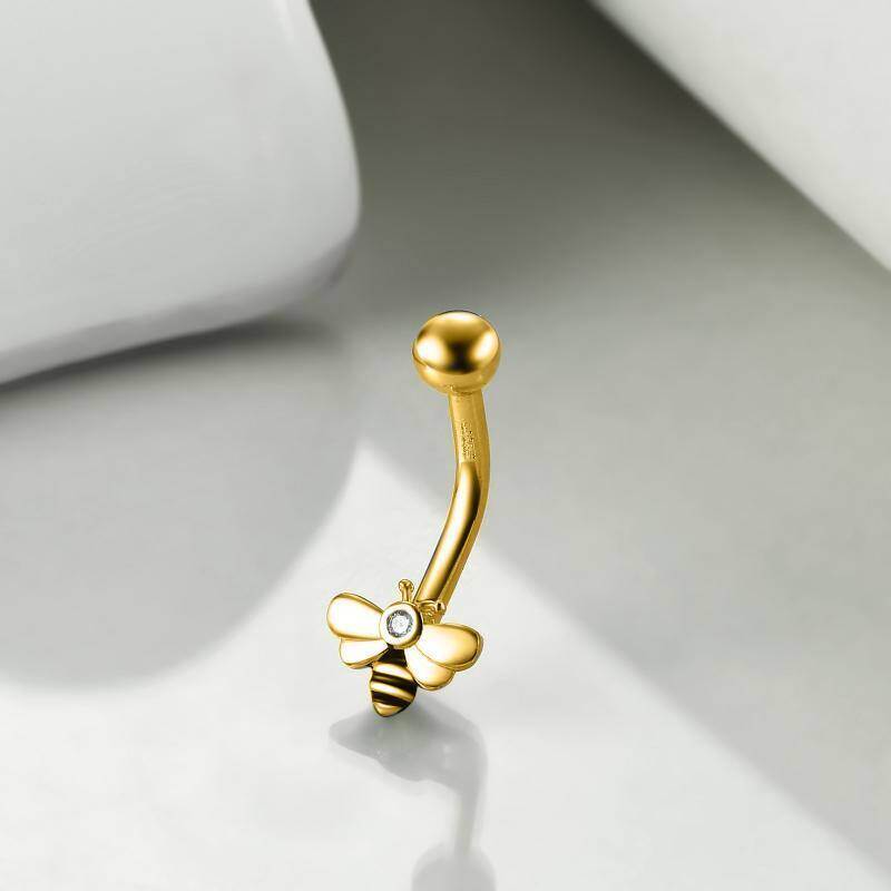 Piercing para el ombligo con forma de abeja y moissanita de talla redonda en oro blanco de 18 quilates-3