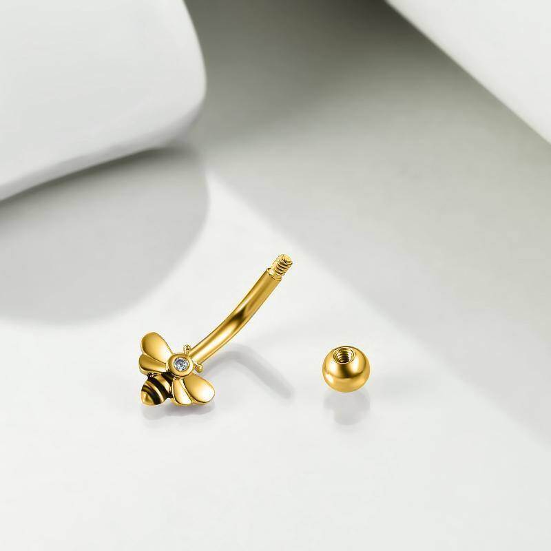 Piercing para el ombligo con forma de abeja y moissanita de talla redonda en oro blanco de 18 quilates-4