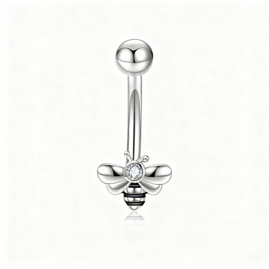 10K White Gold Round Cut Moissanite Bee Belly Button Ring