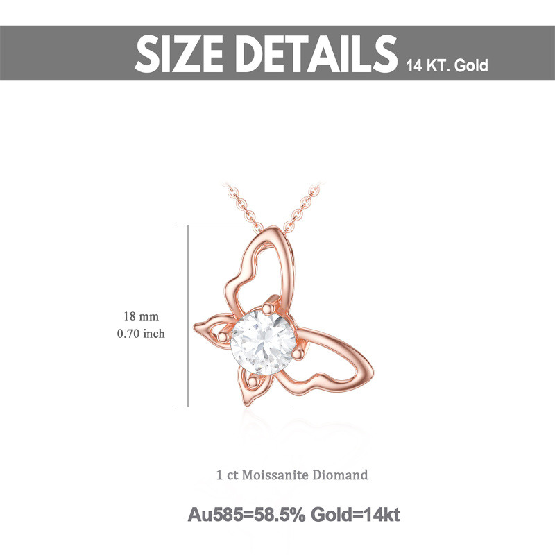 Collier pendentif papillon en moissanite ronde en or rose 10 carats-6