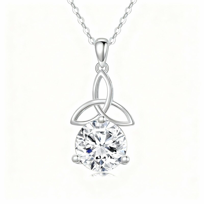 Collier pendentif nœud celtique en or blanc 14 carats avec moissanite taille ronde-1