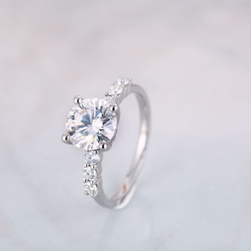 10K White Gold Round Cut Moissanite Engagement Ring-3