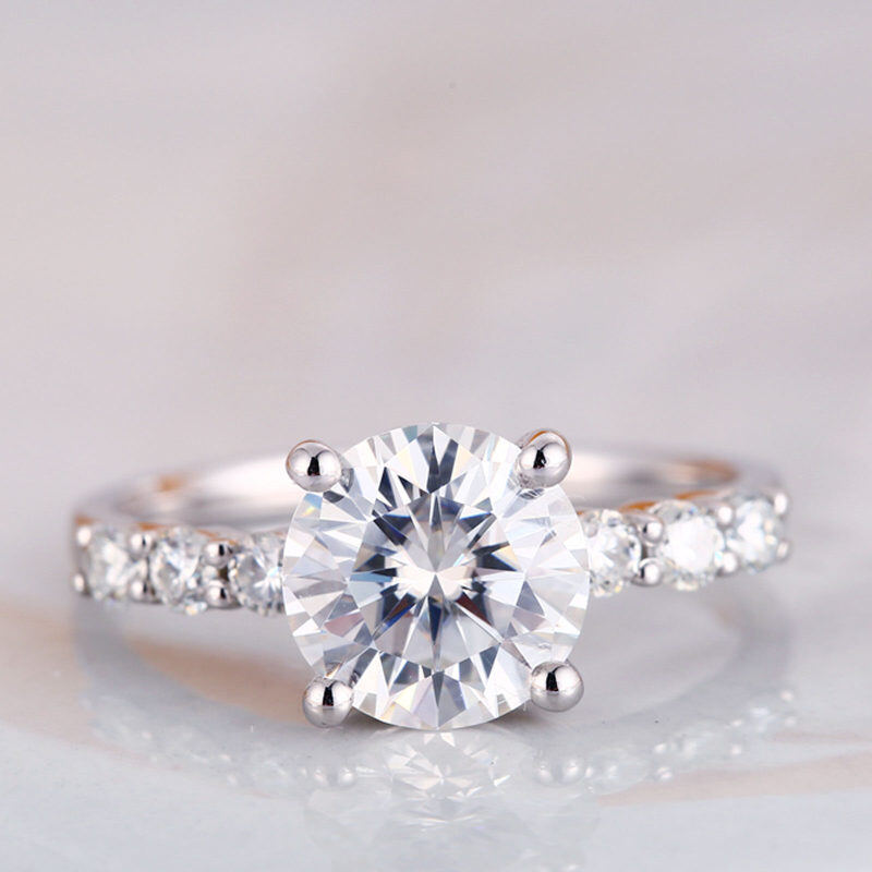 10K White Gold Round Cut Moissanite Engagement Ring-4