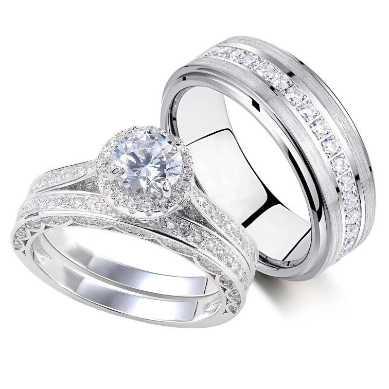Alliances en platine plaqué or blanc avec moissanite taille ronde-1