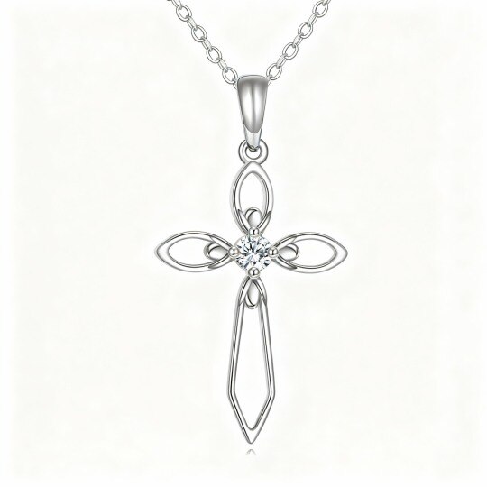 10K White Gold Round Cut Moissanite Cross Pendant Necklace