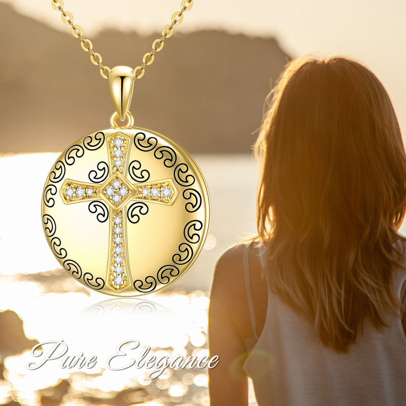 14K Gold Round Moissanite Cross Pendant Necklace-3