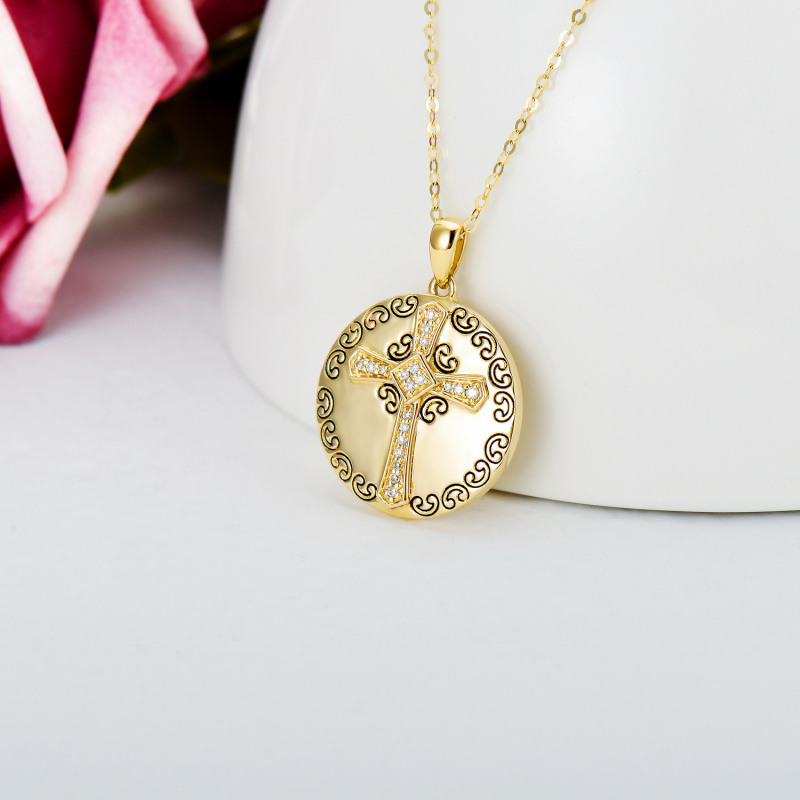 14K Gold Round Moissanite Cross Pendant Necklace-4