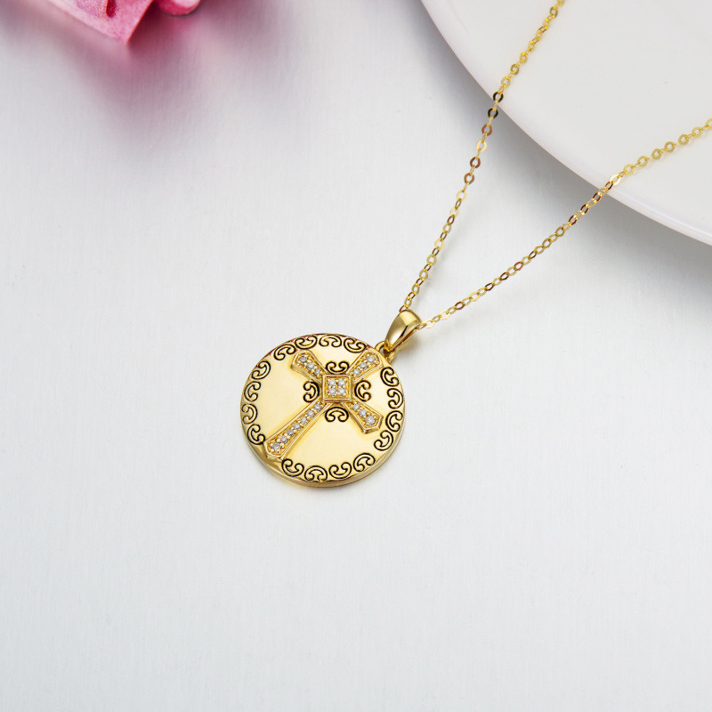 14K Gold Round Moissanite Cross Pendant Necklace-5