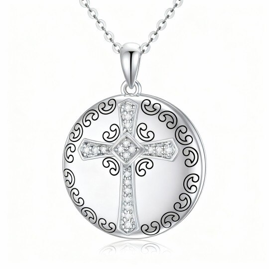 10K White Gold Round Cut Moissanite Cross Pendant Necklace
