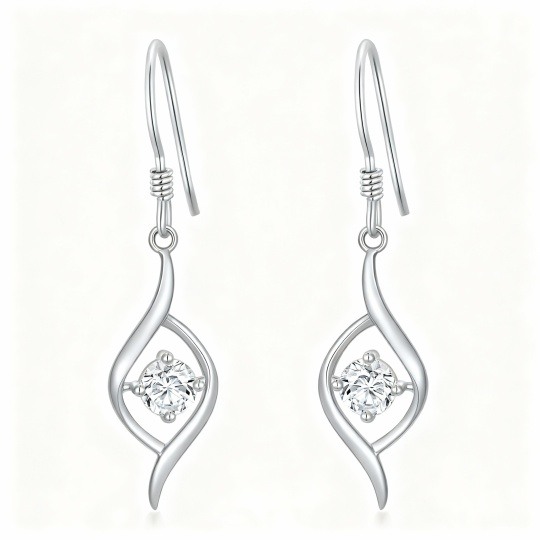 Boucles d'oreilles pendantes en or blanc 10 carats et moissanite taille ronde