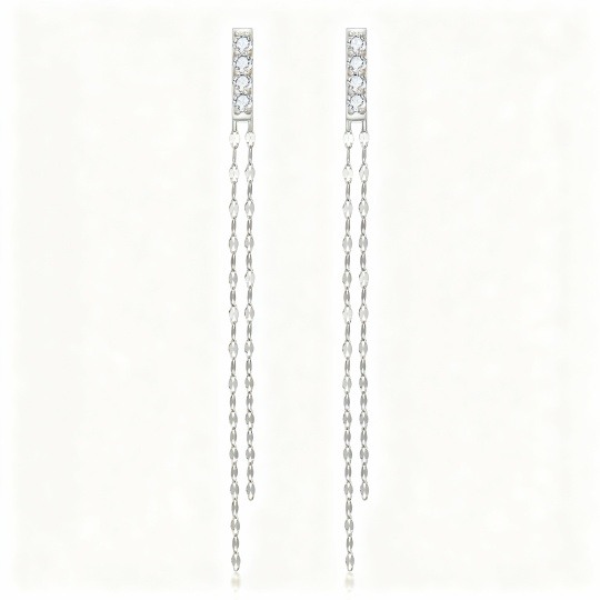 Boucles d'oreilles pendantes en or blanc 10 carats et moissanite taille ronde