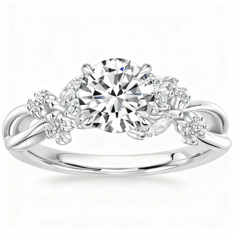 Bague de fiançailles en platine plaqué or blanc avec moissanite taille ronde-1