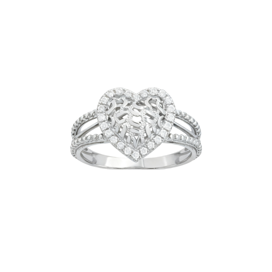 Anello nuziale a forma di cuore con moissanite taglio rotondo in oro bianco 10 carati.