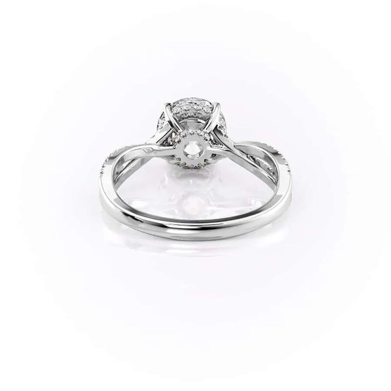 Sterling Silver with Yellow Gold Plated Round Cut Moissanite Hidden Halo Engagement Ring-3