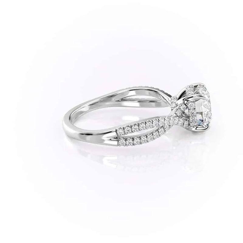 Sterling Silver with Yellow Gold Plated Round Cut Moissanite Hidden Halo Engagement Ring-4
