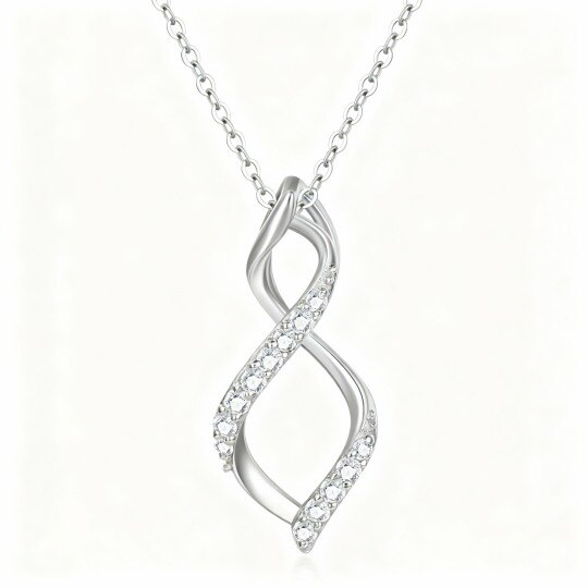 10K White Gold Round Cut Moissanite Infinity Symbol Pendant Necklace