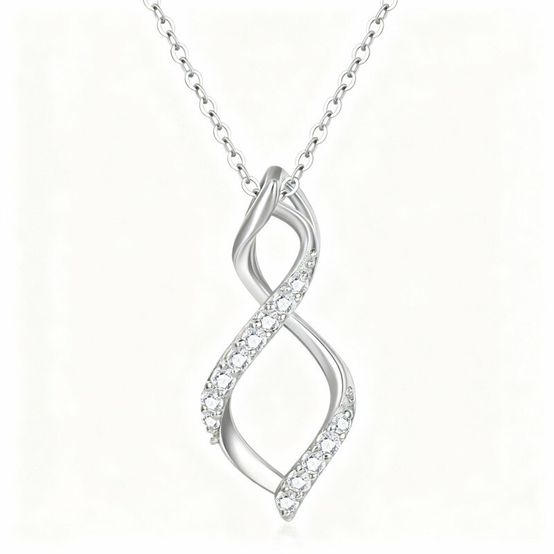 Collar con colgante de símbolo de infinito de moissanita de talla redonda en oro blanco de 10 quilates-20