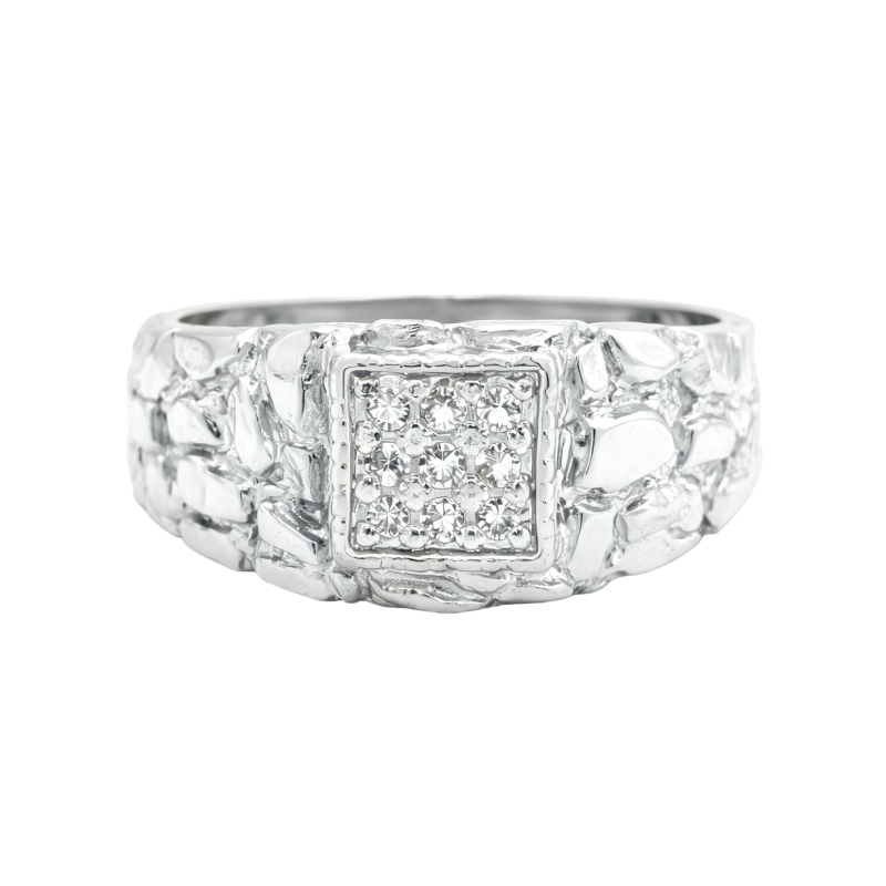 Anillo de oro blanco de 10 quilates con moissanita de talla redonda para hombre.-1