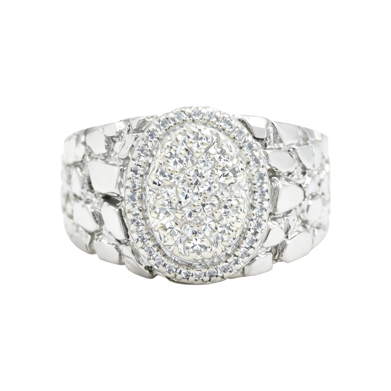 Anillo de oro blanco de 10 quilates con moissanita de talla redonda para hombre.-12