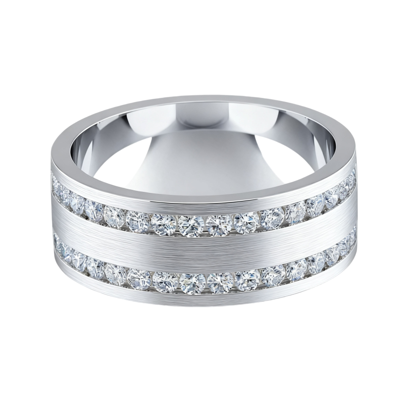 Anillo de oro blanco de 10 quilates con moissanita de talla redonda para hombre.-17