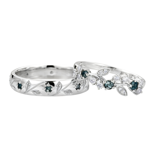 Ringen voor stellen, 10 karaats witgoud, ronde moissanite en mosagaat.