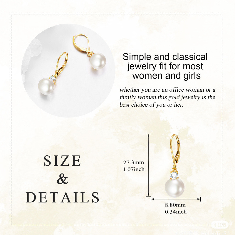 Boucles d'oreilles à fermoir à levier en or rose 10 carats, moissanite taille ronde et perle-6