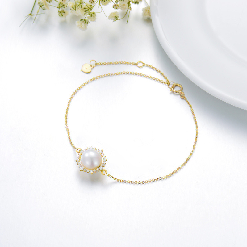 Bracelet à breloques en or 10 carats avec moissanite et perle de forme circulaire-4