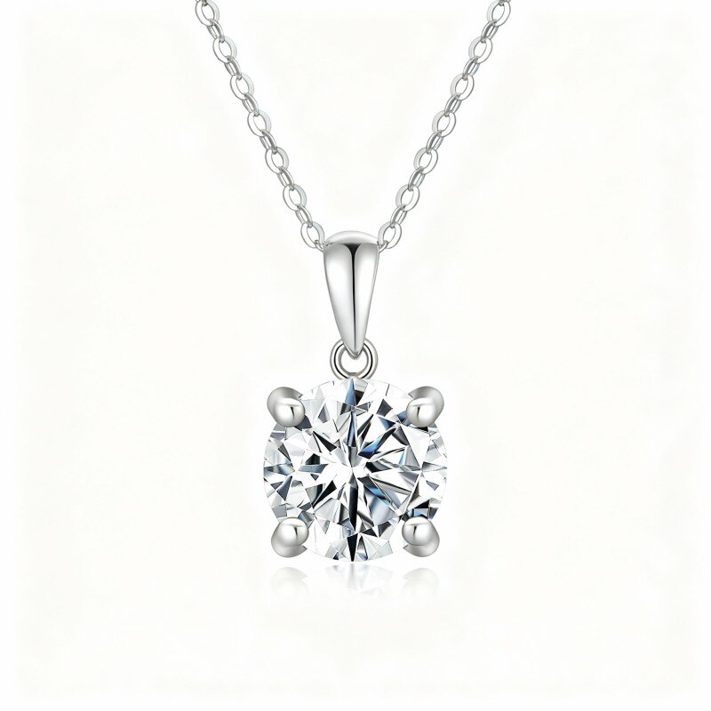 Collier avec pendentif en platine plaqué or blanc et moissanite taille ronde-1