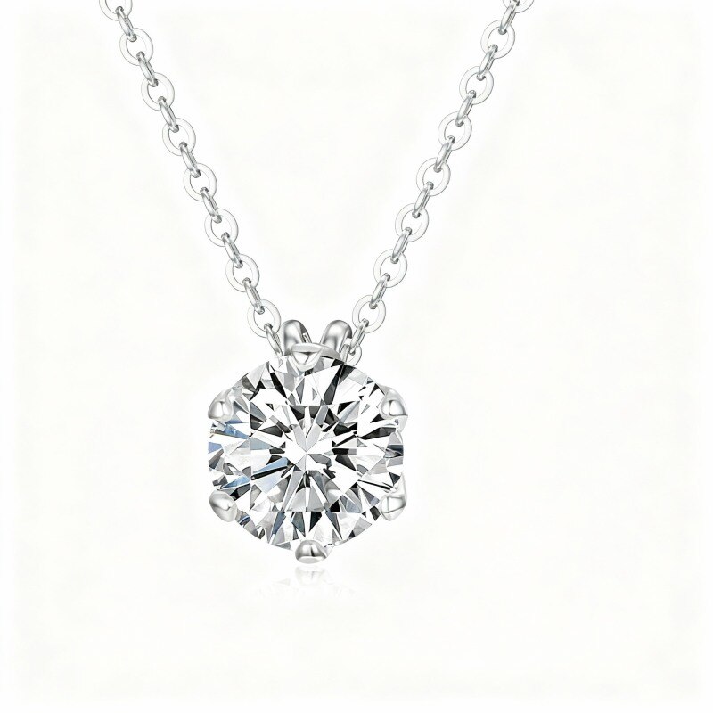 Collier avec pendentif en platine plaqué or blanc et moissanite taille ronde-1