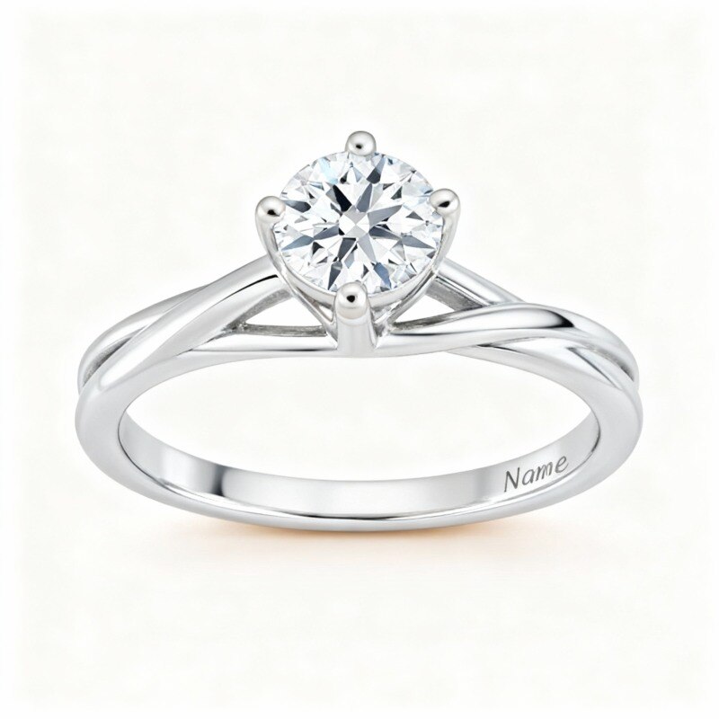 10K White Gold Round Cut Moissanite Personalized Classic Name Engagement Ring-10