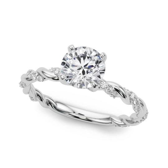 10K White Gold Round Cut Moissanite Personalized Engraving & Couple Engagement Ring