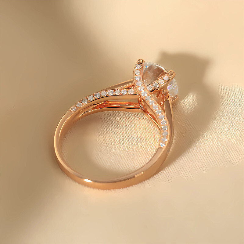 10K Gold Round Moissanite Personalized Engraving & Engagement Ring-3