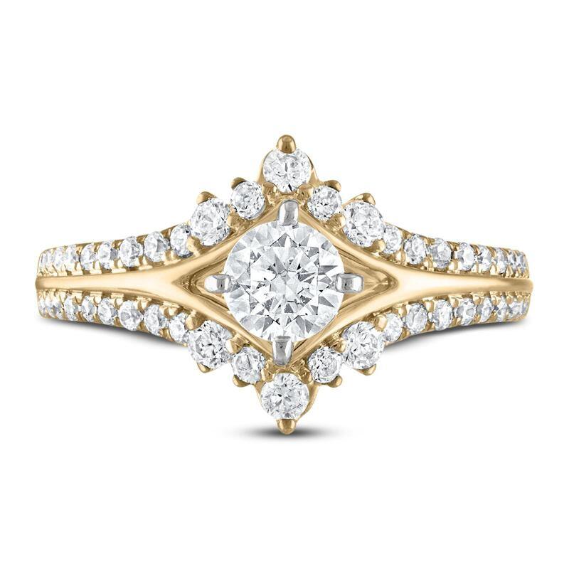 10K White Gold Round Cut Moissanite Personalized Engraving Engagement Ring-3