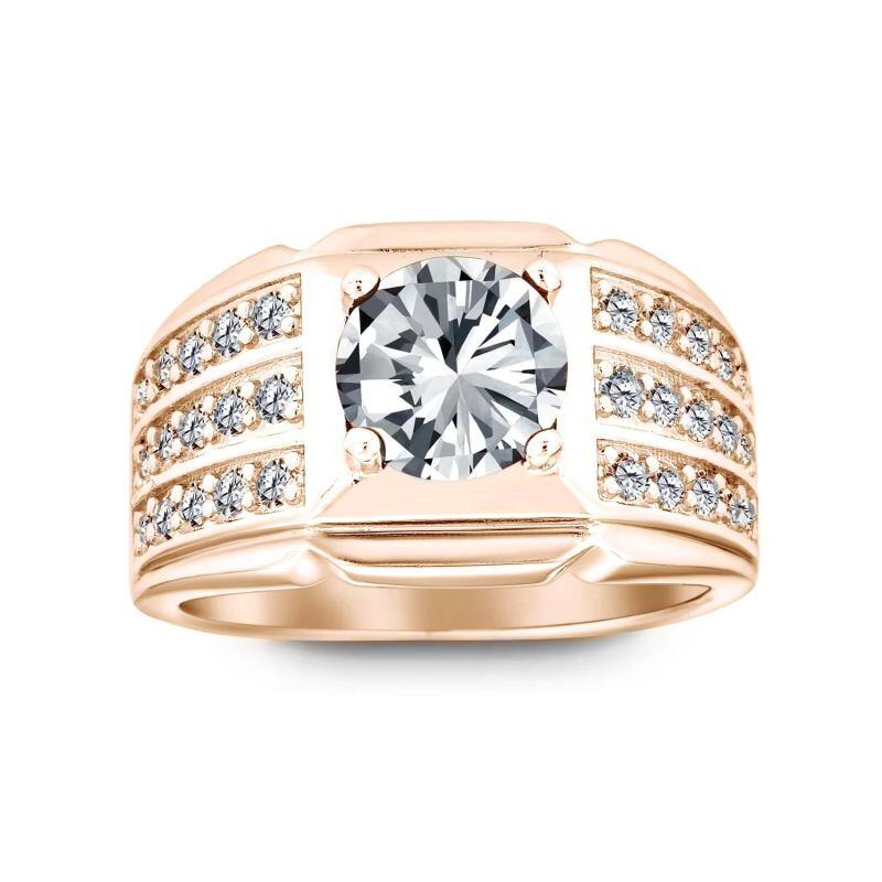 14K Rose Gold Round Cut Moissanite Personalized Engraving Ring-3