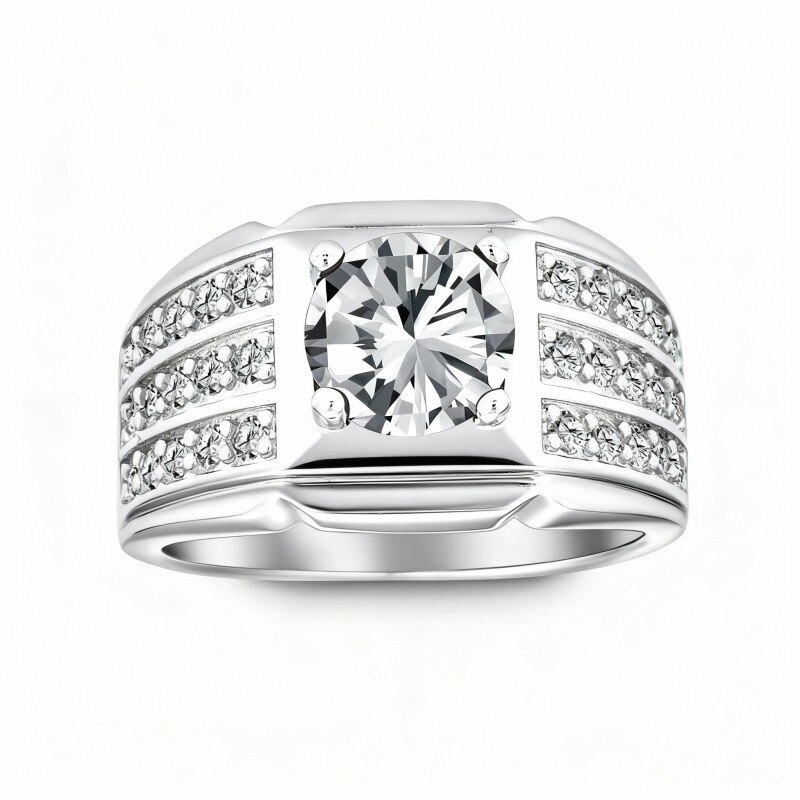 10K White Gold Round Cut Moissanite Personalized Engraving Ring-8