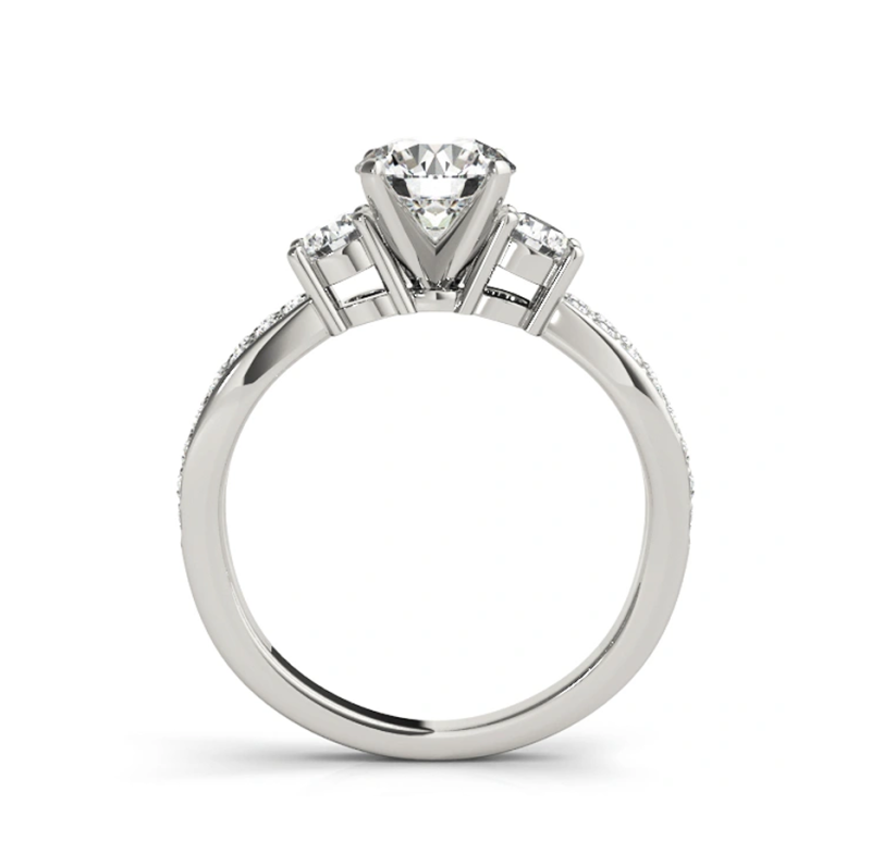 10K White Gold 1 CT Round Cut Moissanite Three-Stone Engagement Ring-3