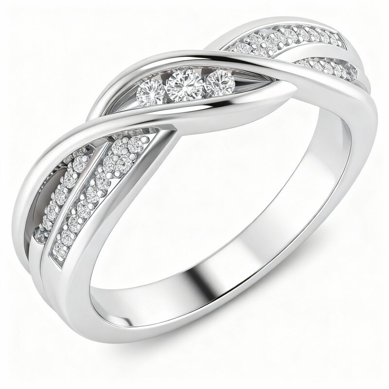 10K White Gold Round Cut Moissanite Personalized Engraving Wedding Ring-6